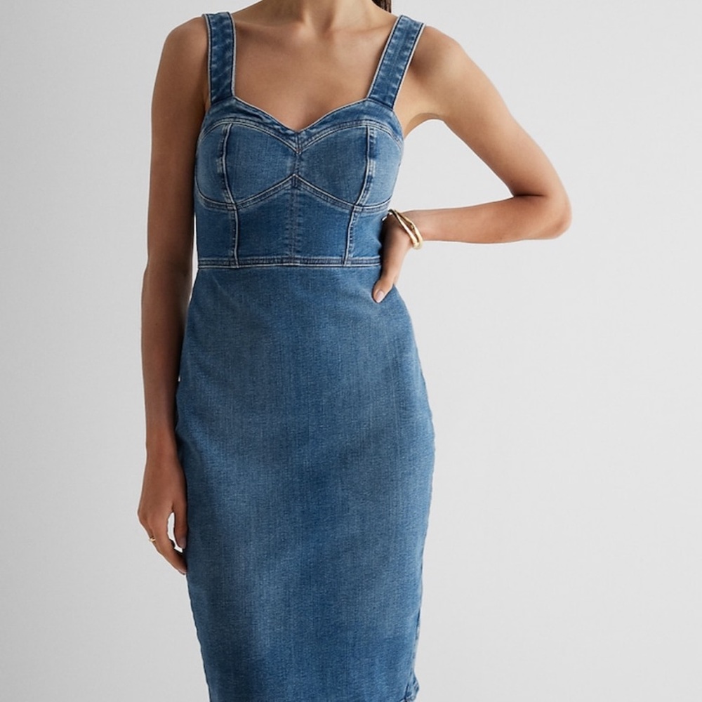 Express Sweetheart Neckline Denim Dress